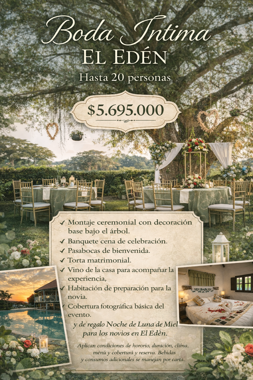 Pieza promocional Boda Íntima El Edén - boda campestre en El Edén Hotel Resort
